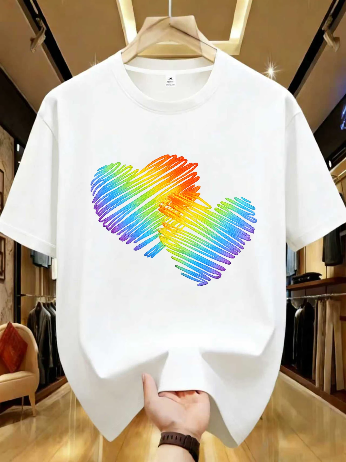 

【WDS01102】Креативная женская футболка больших размеров с принтом в форме сердца, с круглым вырезом, летняя, повседневная, с короткими рукавами, в уличном стиле, универсальная.