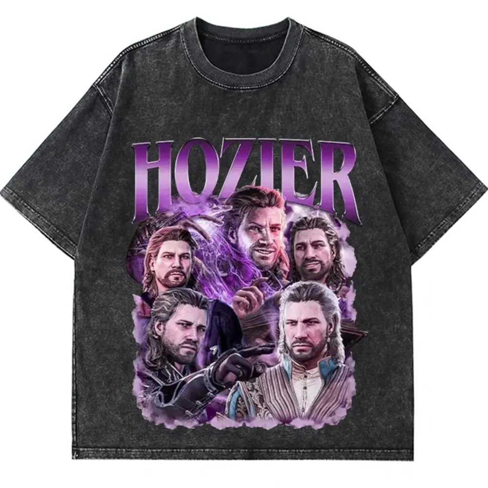 เสื้อยืดฮิปฮอปผู้ชายและผู้หญิง เสื้อยืดโอเวอร์ไซส์แบบฟอกสี เสื้อยืด Hozier Unreal Unheart Tour เสื้อยืดแฟชั่นสไตล์เรโทรฟอกสี เสื้อยืด y2k