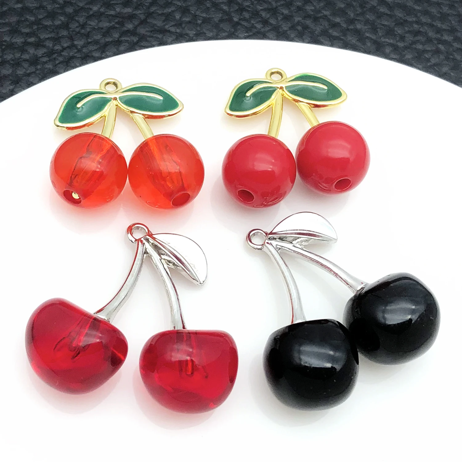 10pcs Cherry Fruit Resin Charms Alloy Metal Dangle Pendants Bulk For DIY Earrings Necklace Keychain Jewelry Making Findings