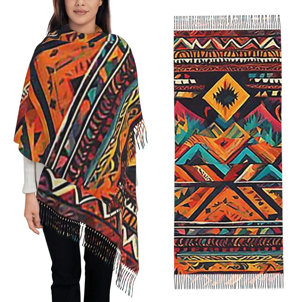 Painted Original Tribal Patterns Scarf Tassel Scarves Women Soft Warm Shawls and Wraps Long Fall Winter Shawl Wrap