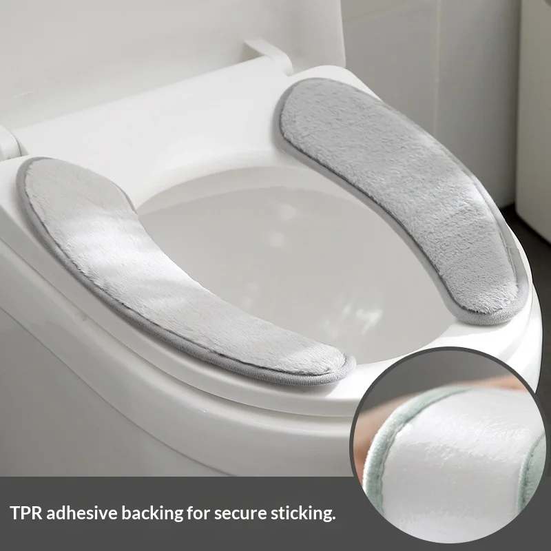 Toilet Seat Cover Plush Winter Warm Thickened Faux Rabbit Fur Toilet Lid Pad Washable Self Adhesive Bathroom Seat Cushion Mat