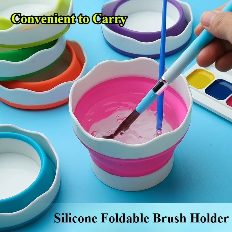 Balde de Silicone Dobrável para Pintura - Copo para Limpeza de Pincéis de Aquarela - Acessórios de Arte Vibrantes | Material de Silicone Durável
