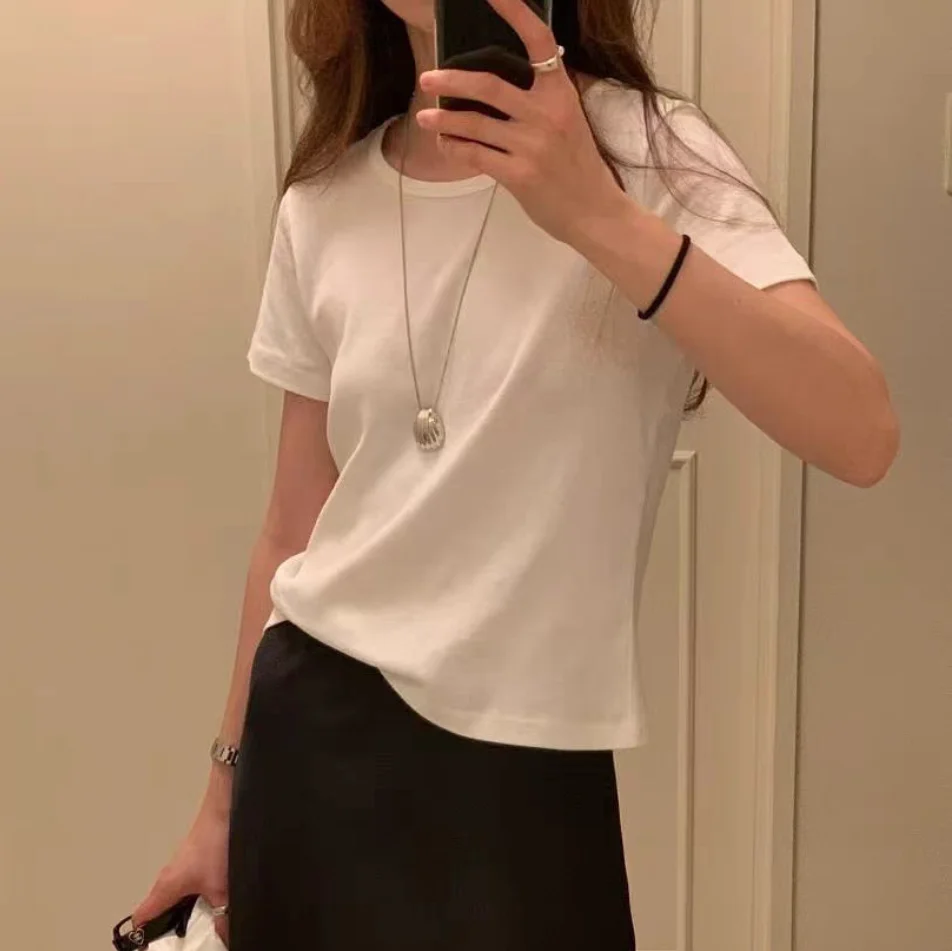 

Весна 2024, свободная повседневная утягивающая цветная круглая футболка Ne ort Sve, женский модный корейский топ, летняя одежда