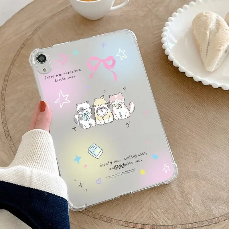 Pink Blunt Cute Three Cat Bow Tie Star English For iPad Pro 13 11 M5 M4 M3 M2 Air 4 3 2 1 11th A16 10 9 8 5 6 Th Mini 7 6 Case