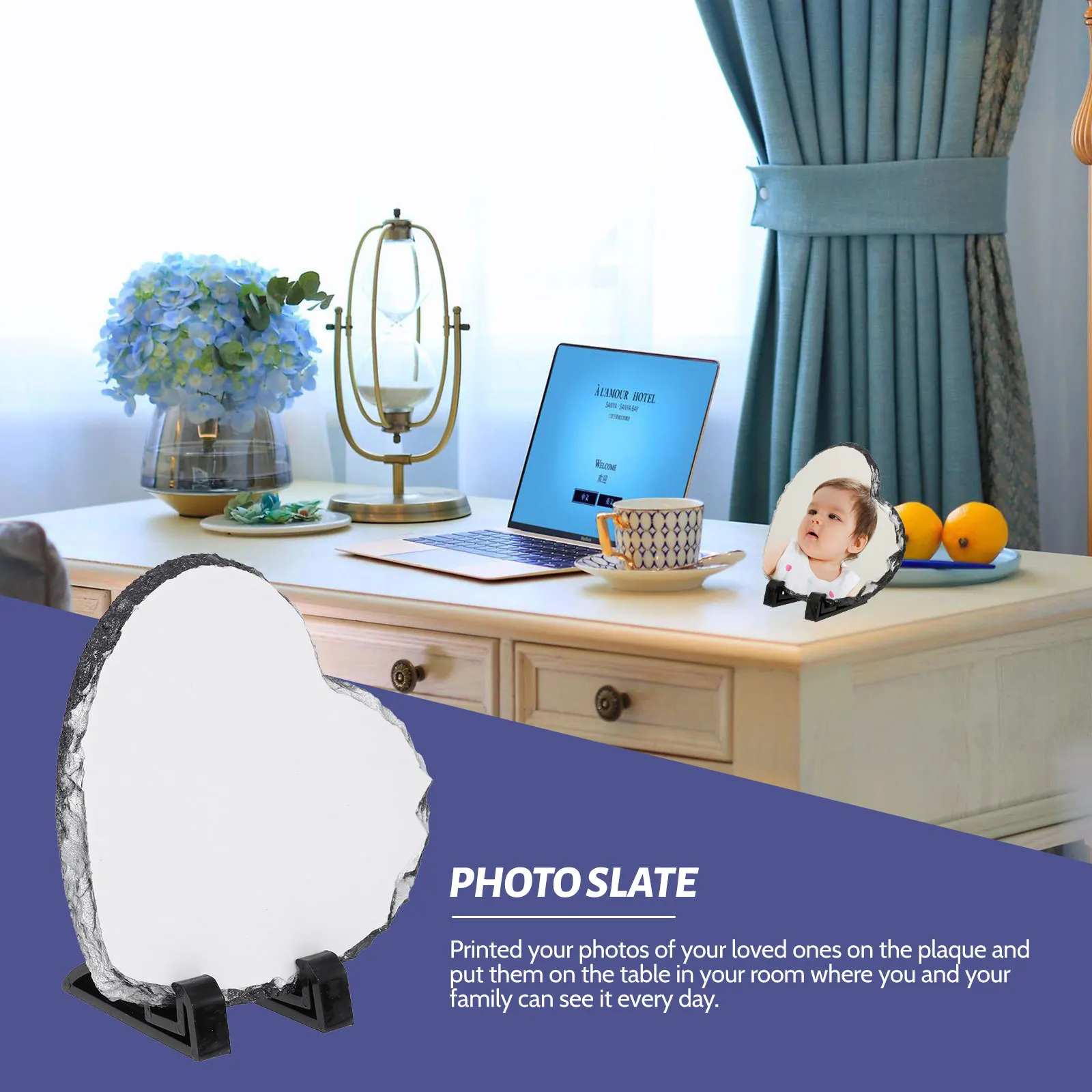 

1 set 1 Set Heart Shaped Photo Sublimation Picture Frame Family Room Decor Gift Stone Plaque Frame
