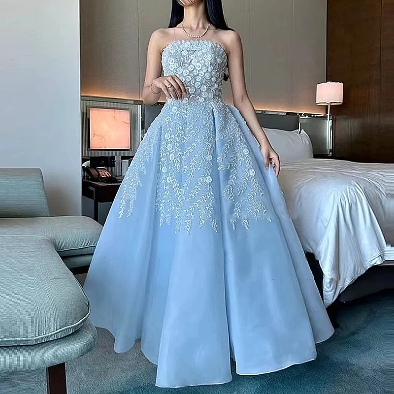 

Luxury Beads Prom Dresses for Women Long Strapless Backless Floor-Length A-Line 2023 Evening Party Special Events Wedding Maxi