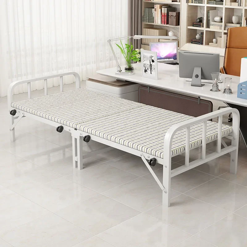 Folding Bed Single Household Simple Portable Nap Hospital Escort Rental Room Iron Frame Emergency Bed 1 Meter