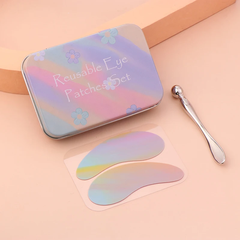 Ferramentas de maquiagem reutilizáveis sob o olho gel remendo com massageador 1 par almofadas de olho silicone listra lash pads extensão de cílios super pegajoso