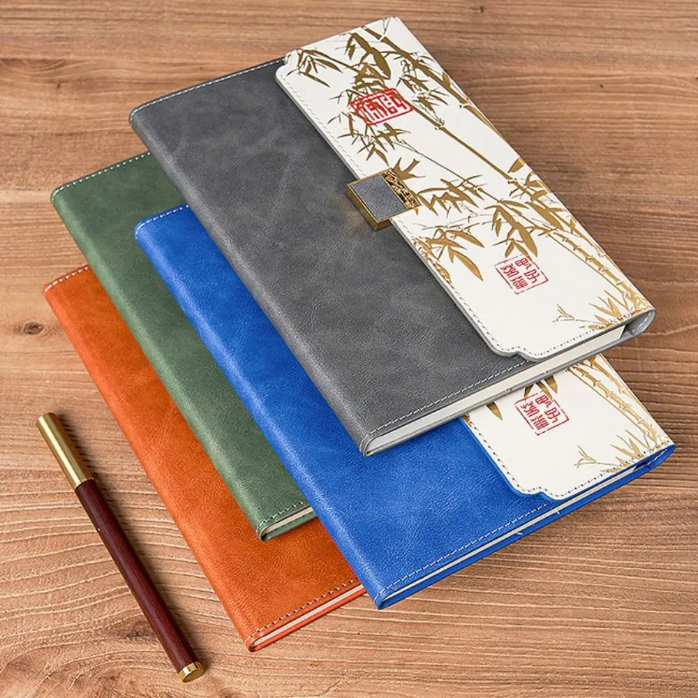

Stationery Vintage Leather Notebook Business Chinese Style Diary Book Bamboo Leaf Pattern A5 Note Pad School