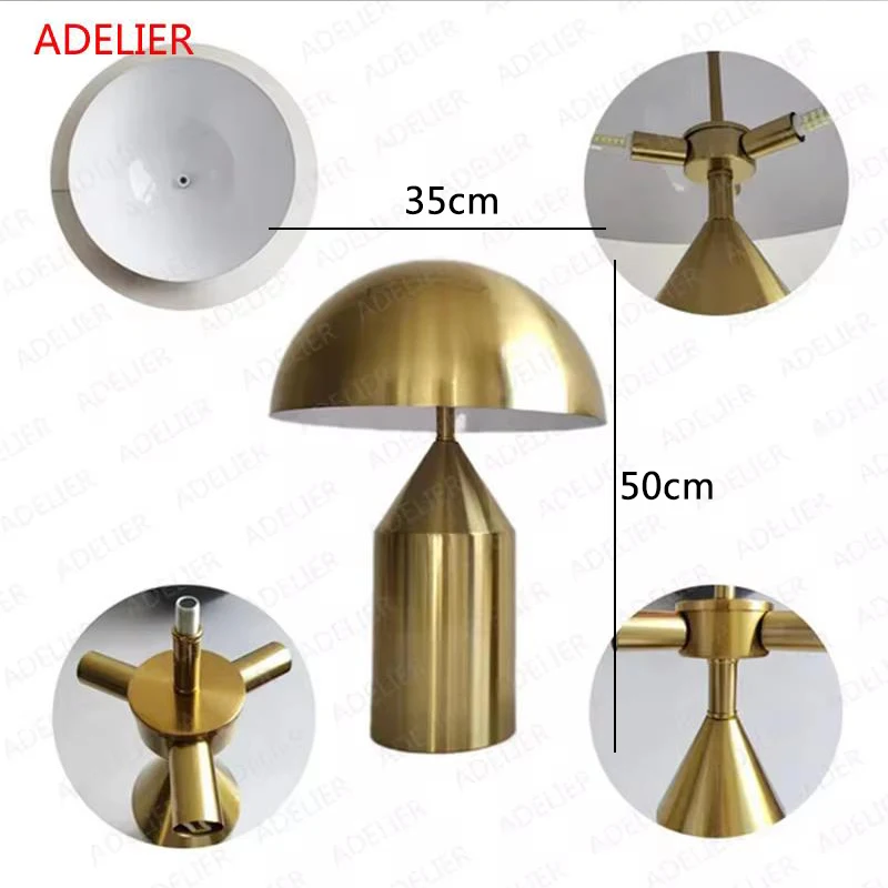 Dia35cm Nordic Iron Mushroom Table Lamp Dia 35cm Gold Home Decor Luminaires Bedroom Study Desk lamp Living Room Stand lamps