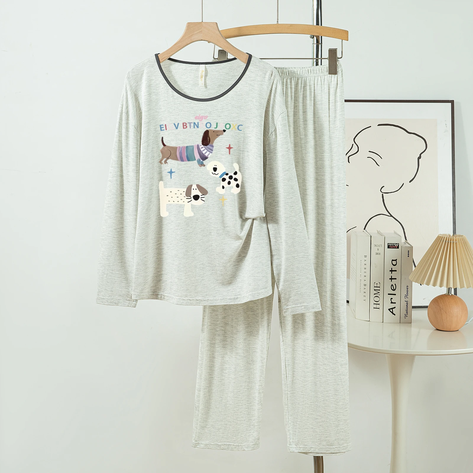 

5181-291 Повседневные и удобные пижамы из модального хлопка для женщин, новые весенне-осенние длинные брюки с длинными рукавами, однотонные повседневные