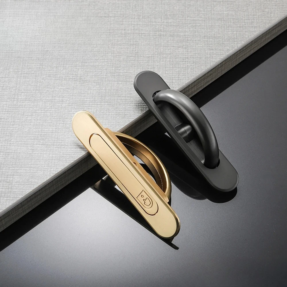 Door Handles Zinc Alloy Recessed Flush Pull Cover Floor Cabinet Handle Black  Silver Furniture Handle Hardware