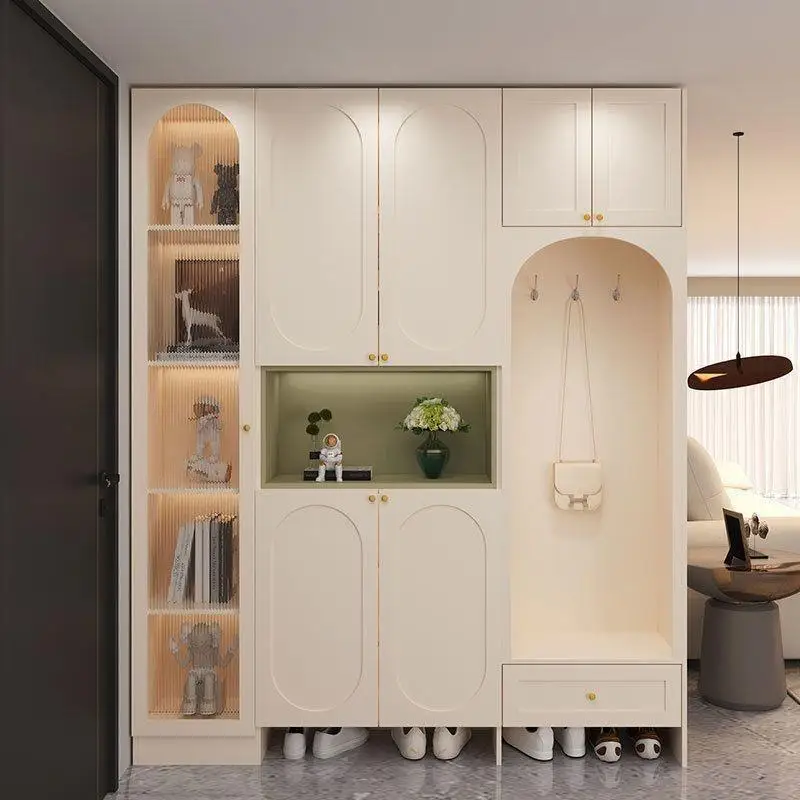 Cream French shoe cabinet entrance against the wall integrated solid wood household door storage partition locker entry