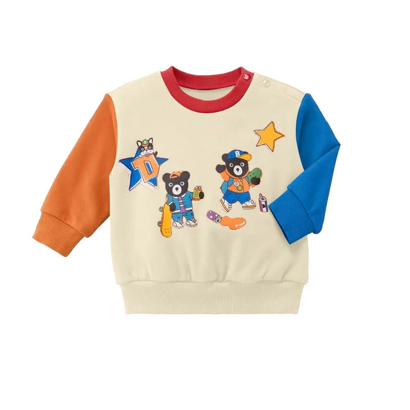 Autumn Japanese Boys Hoodies Cartoon Black Bear Skateboard Long Sleeved Sweatshirt  Kids Hoodie Baby Boy Sweatshirts  Base Layer