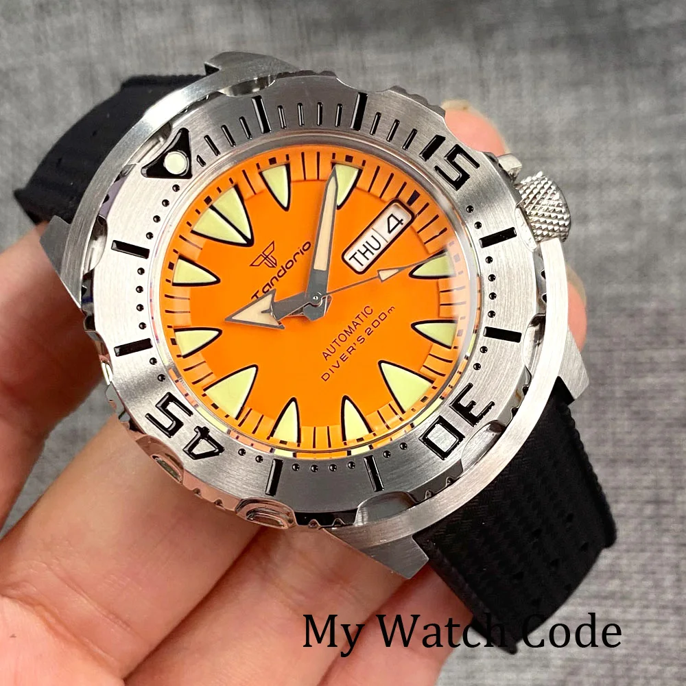 42mm Waterproof Orange Monster Diver Mechanical Watch for Men NH36A AR Sapphrie Steel Bezel Tropical Band Sport Clock Reloj