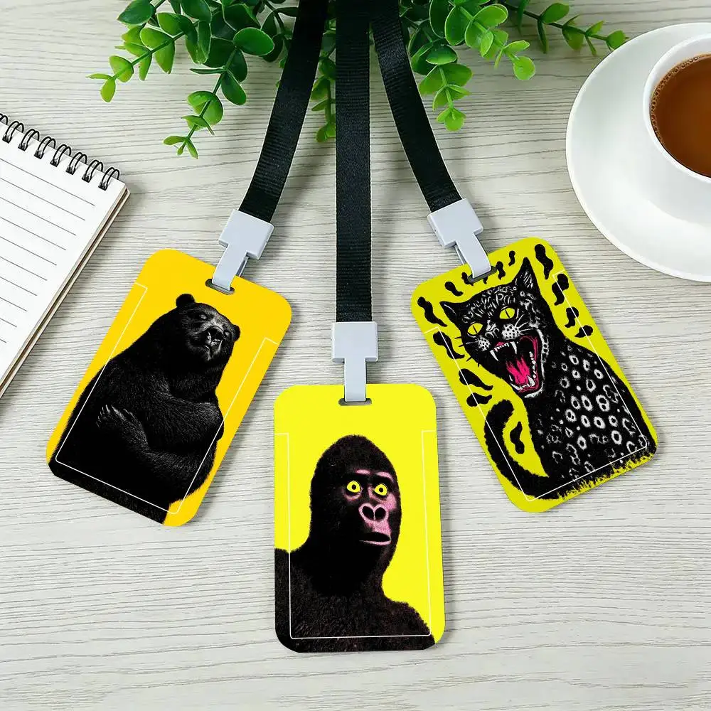 Interesting Animal Yellow Black Lanyard Card Holders Student Meal Cards And Campus Ids School