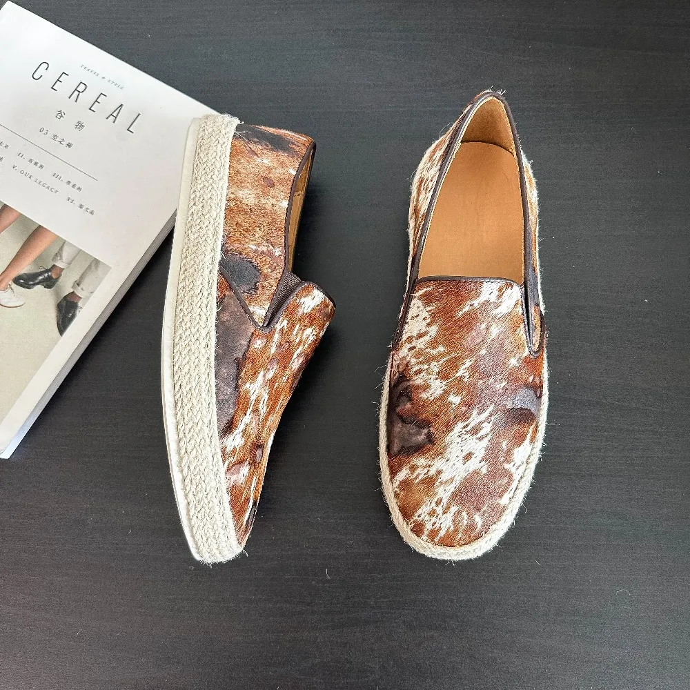 Vintage Retro Horse Hair Texture Loafers for Men Designer Niche Style Slip on Lazy Casual Shoes Sole Fisherman Shoes