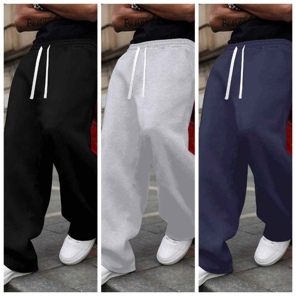 

Men's Casual Straight Pants Athletic Wide-Leg Pants Cotton Loose Trousers Sweatpants Hip Hop Y2K Harajuku Fleece Joggers Pants