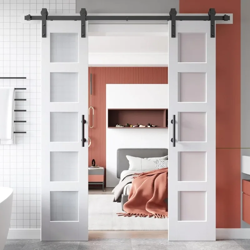 36 x 84 inch (Double 18x84 Door) Glass Barn Door with 6.6FT Sliding Hardware Kit Included & Handle,Solid - Free Delivery