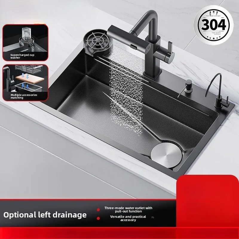 

Stainless steel 304 nano sink gun ash thickened integrated large single sink kitchen vegetable basin household dishwasher