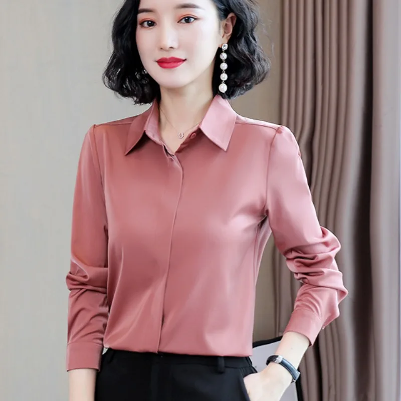 Ele Long Sve Silk irt für Damen Herbst Sle Hangzhou Mom's Authentische Seidenbluse mit geradem Schnitt und Knopfdetail