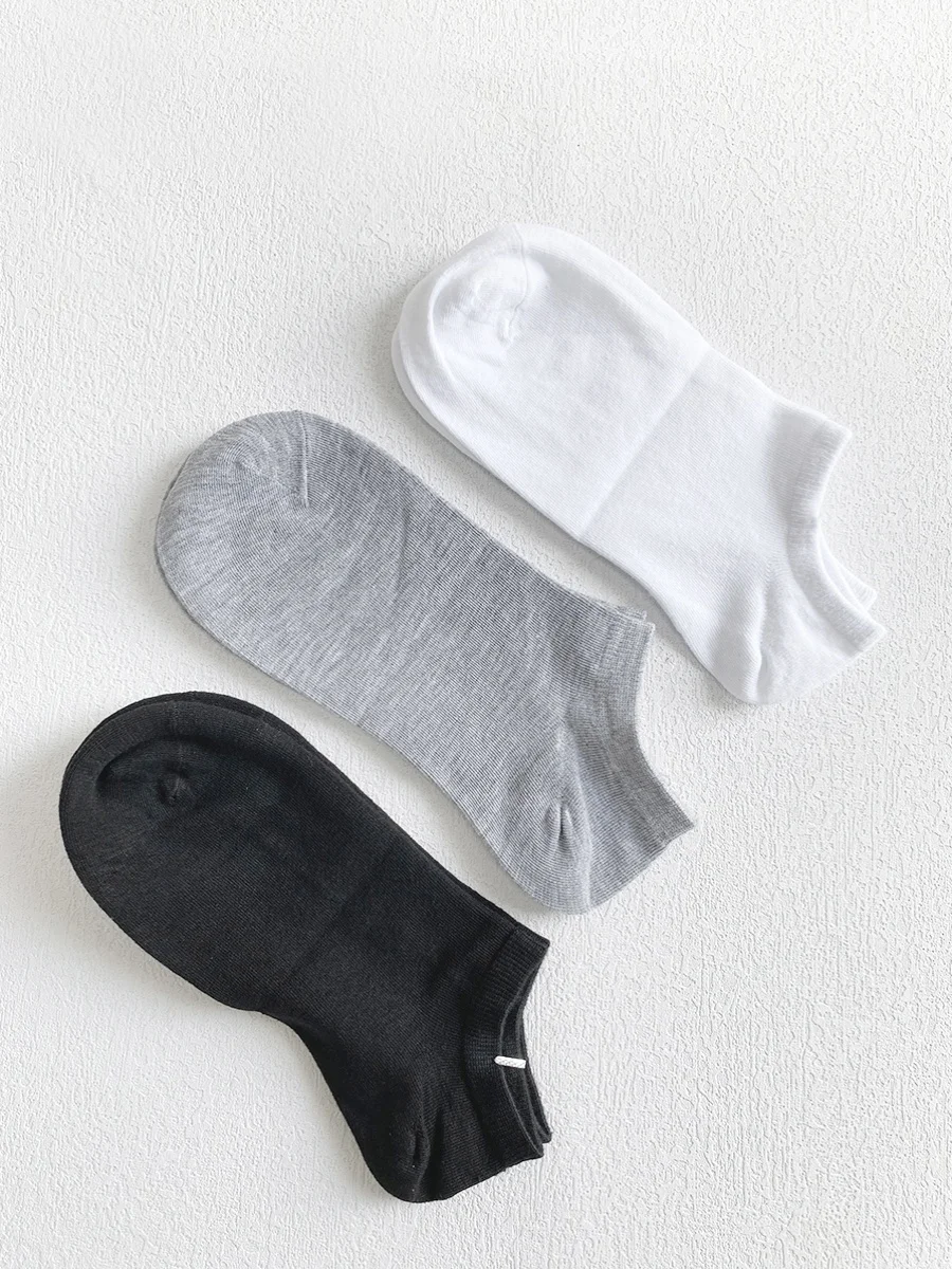 Spring Autumn Pure Cotton Knitted Socks Low Cut Boat Socks Women's Short Socks Warm  Color Versatile White Grey Black