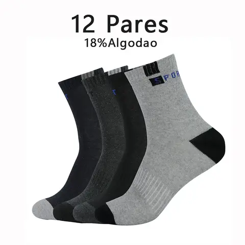 12 Pares, Meias Masculinas de Algodão, Respiráveis, Contendo Algodão, Meias Esportivas de Cano Médio, Verão, Secagem Rápida