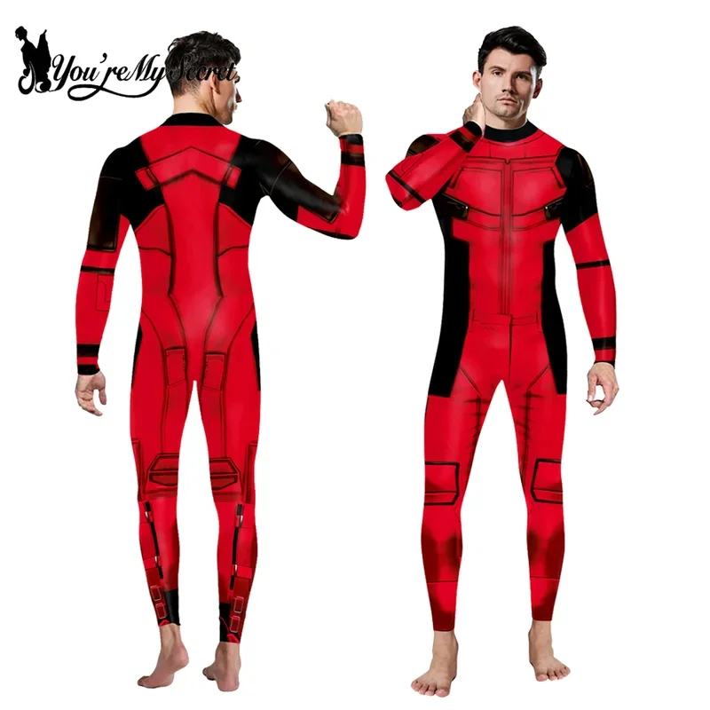 [You're My Secret] Adult Superhero Deadpool Printed Jumpsuit Cosplay Costume Men Women Halloween Party Bodysuits