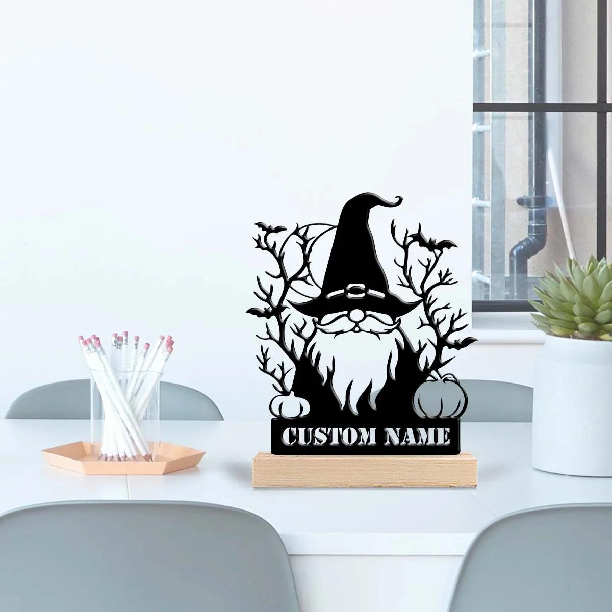 1pc Interesting Desktop Metal Statues Custom Name Equipped with A Wooden Base Bar Decoration, Holiday Gifts