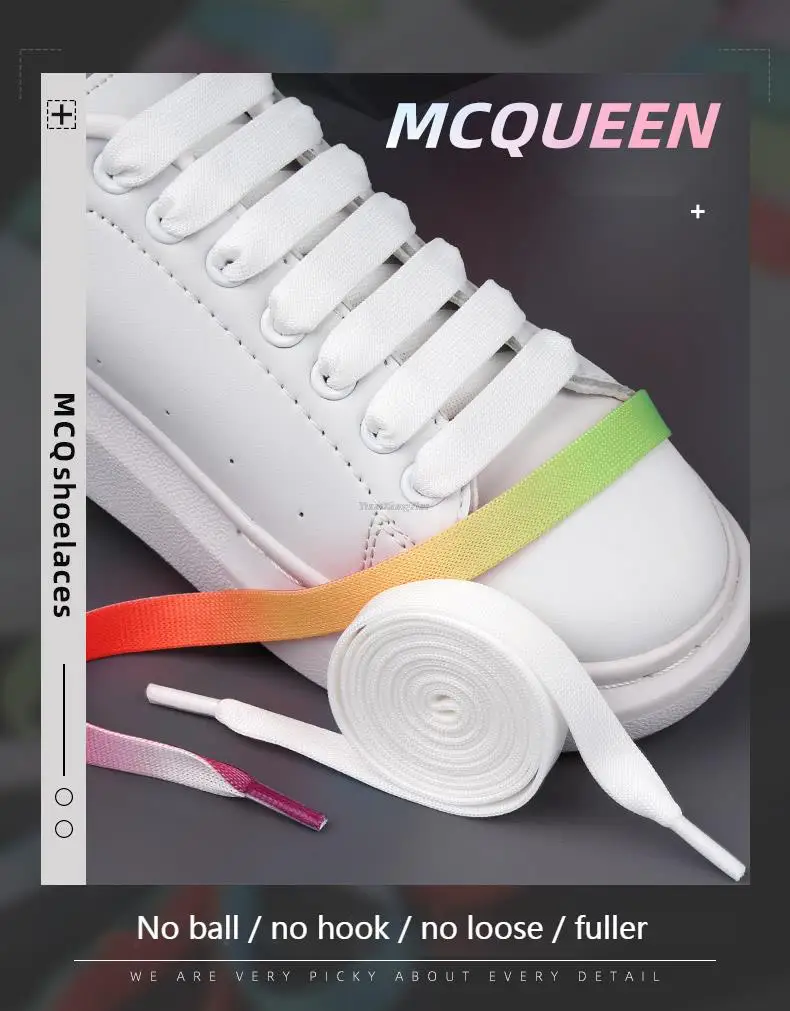 MCQ Schwarz Weiß Schnürsenkel Regenbogen Schnürsenkel Sneaker Freizeitschuhe Schnürsenkel Farbverlauf 1,2 cm Breite 100/120/140 cm Flache Schnürsenkel Schnürsenkel – Detail 2