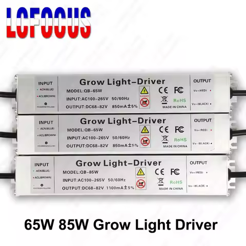 65W 85W LED Driver Power Supply With 1.5m Switch EU US Plug Cable Constant Current 850mA 1100mA Grow Lighting Transformers