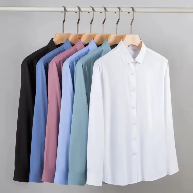 7XL 8XL High-quality New Modal Anti-wrinkle Men Shirt Long Sleeves blue white Men Shirts short sleeves Slim Fit Camisa Social