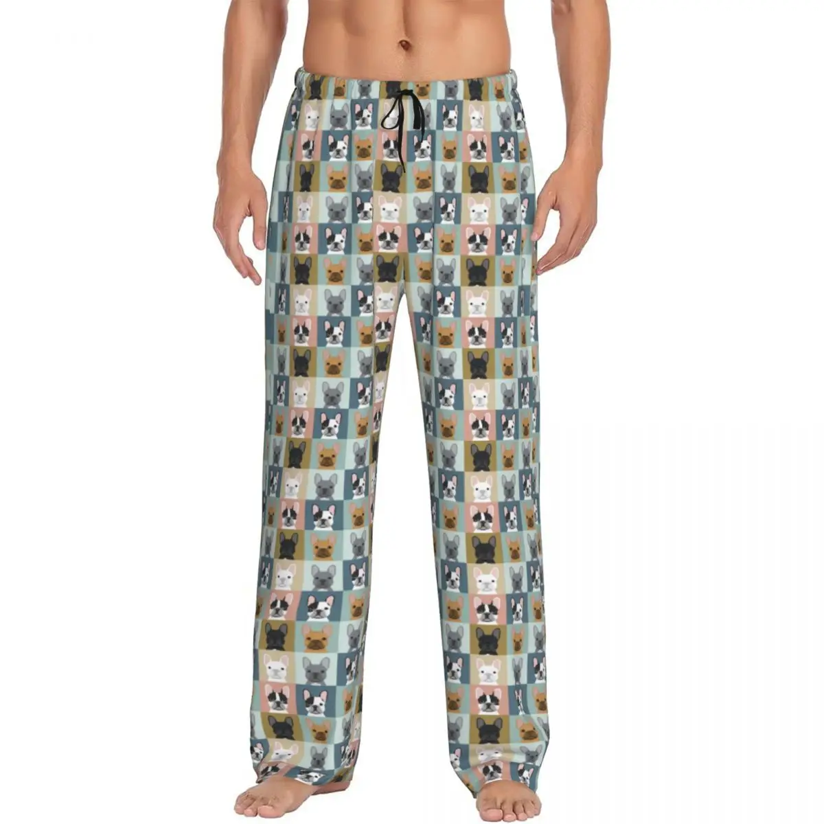 Custom Men French Bulldog Portraits Pattern Pajama Pants Print Frenchie Dog Lover Sleep Sleepwear Bottoms with Pockets