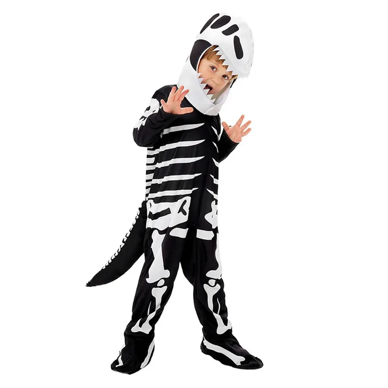 

Скелет Тираннозавр Рекс Косплей Фэнтези Одежда для мальчиков Страшный костюм динозавра Маскировка Подростковые наряды для ролевых игр от 6 до 14 лет