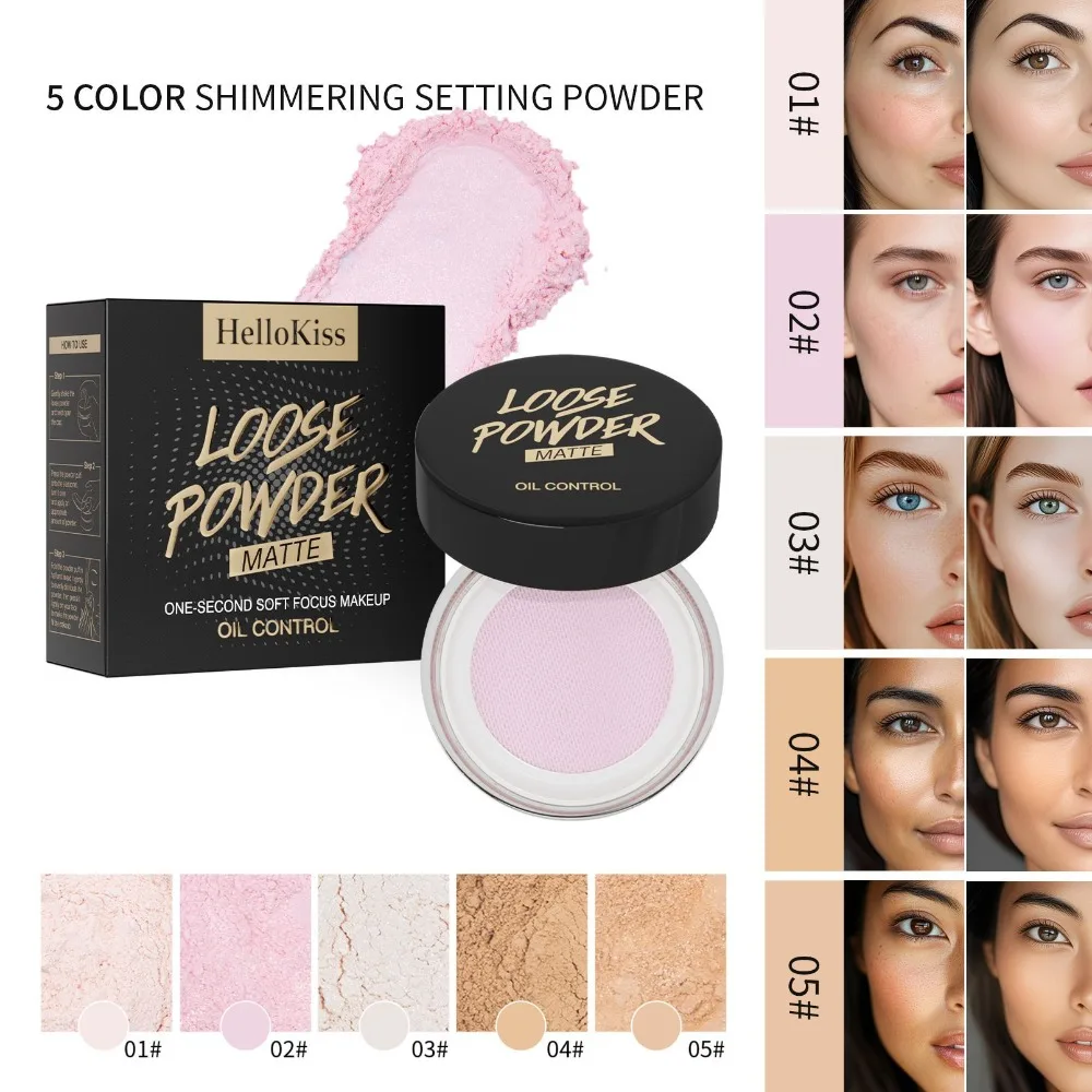 Face Loose Powder Translucent Matte Pink White Setting Powder Oil-Control Cosmetics Facial Makeup Powder Long-Lasting Waterproof