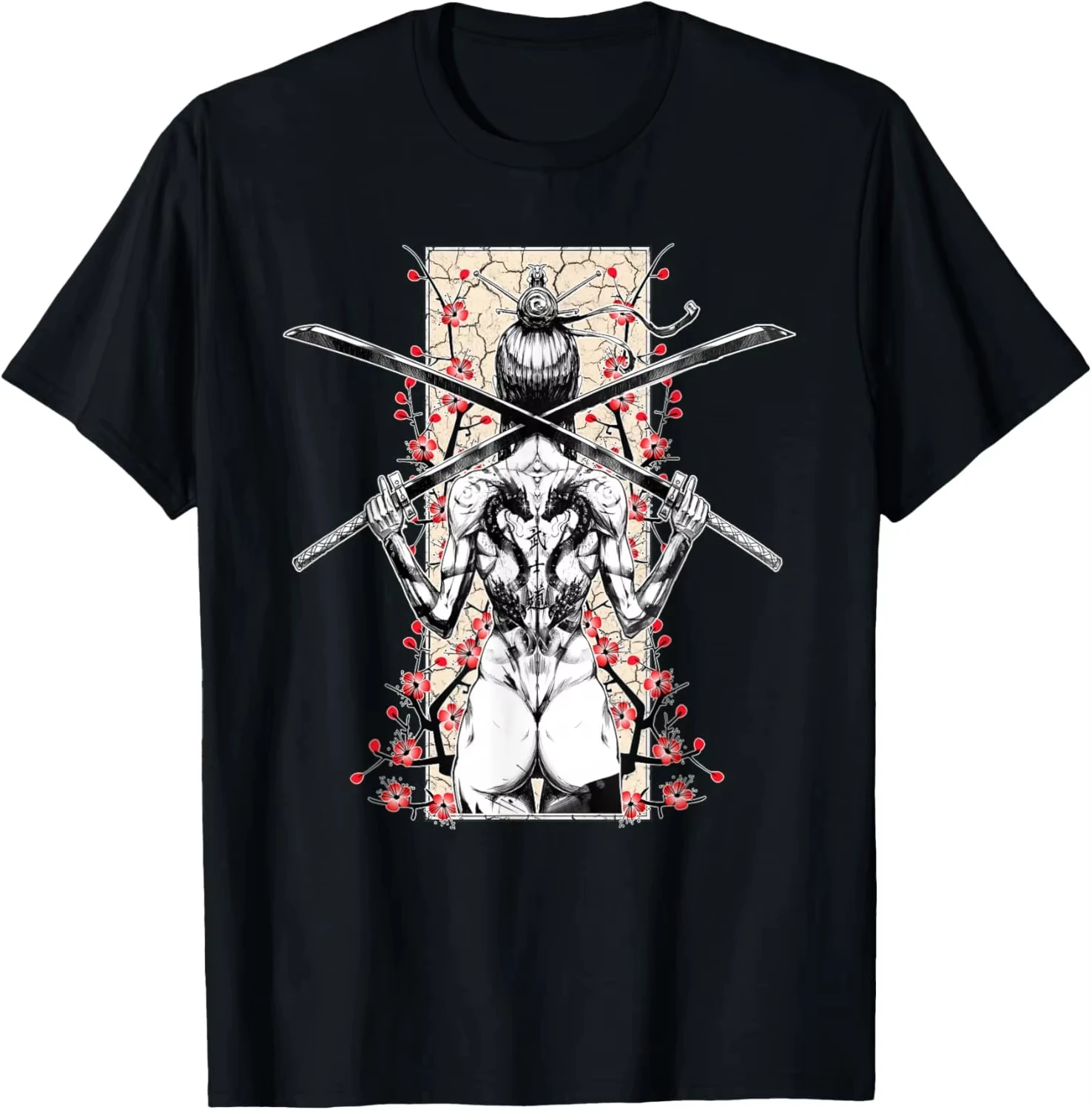 Cyberpunk Samurai Girl Katanas Cherry Blossom Graphic T-Shirt Soft Cotton Short Sleeve Streetwear Edgy 2026 Summer Hot Sale