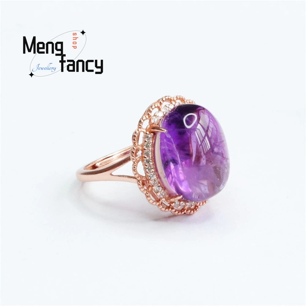 

S925 Silver Natural Amethyst Dove Egg Ring Jewellery Exquisite Elegant Simple High-grade Fashion Luxury Jewelry Holiday Gifts