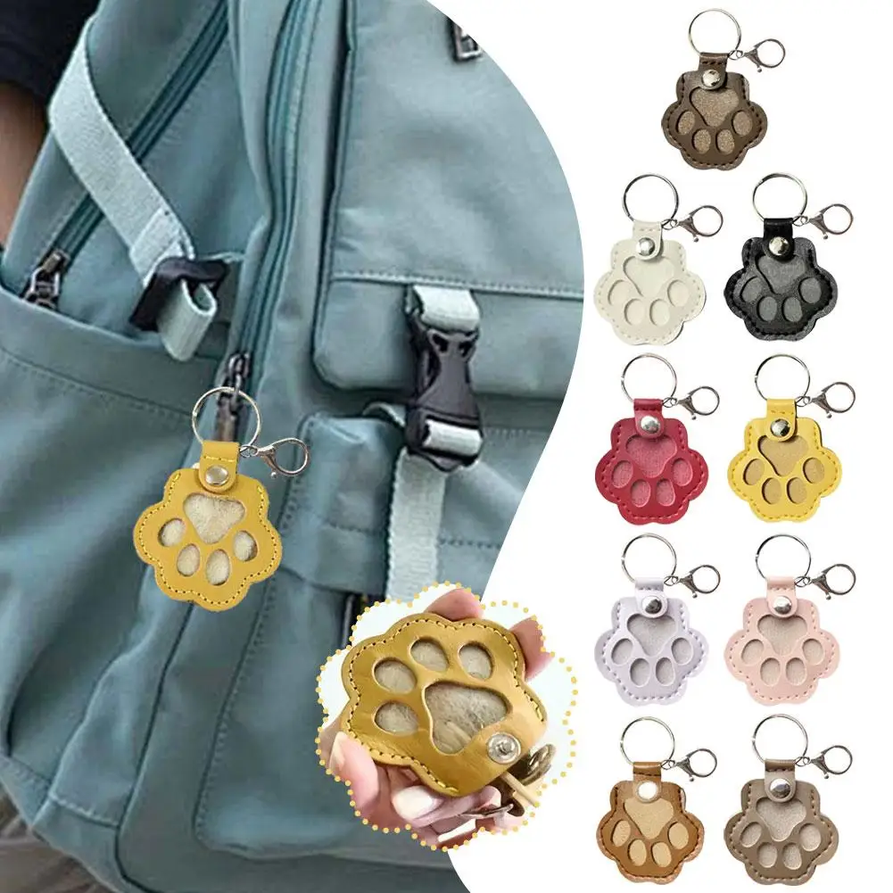 1PC Paw Shape Memorial PU Leather Pet Hair Storage Bag Cute Paw Shaped Cat Dog Fur Keychain Pendant Portable Keyring Accessories