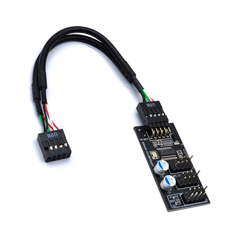 2X 9Pin USB Hub conector USB divisor 1 a 3 USB2.0 9Pin Cable de placa de cabecera para prueba de velocidad del ventilador LED RGB