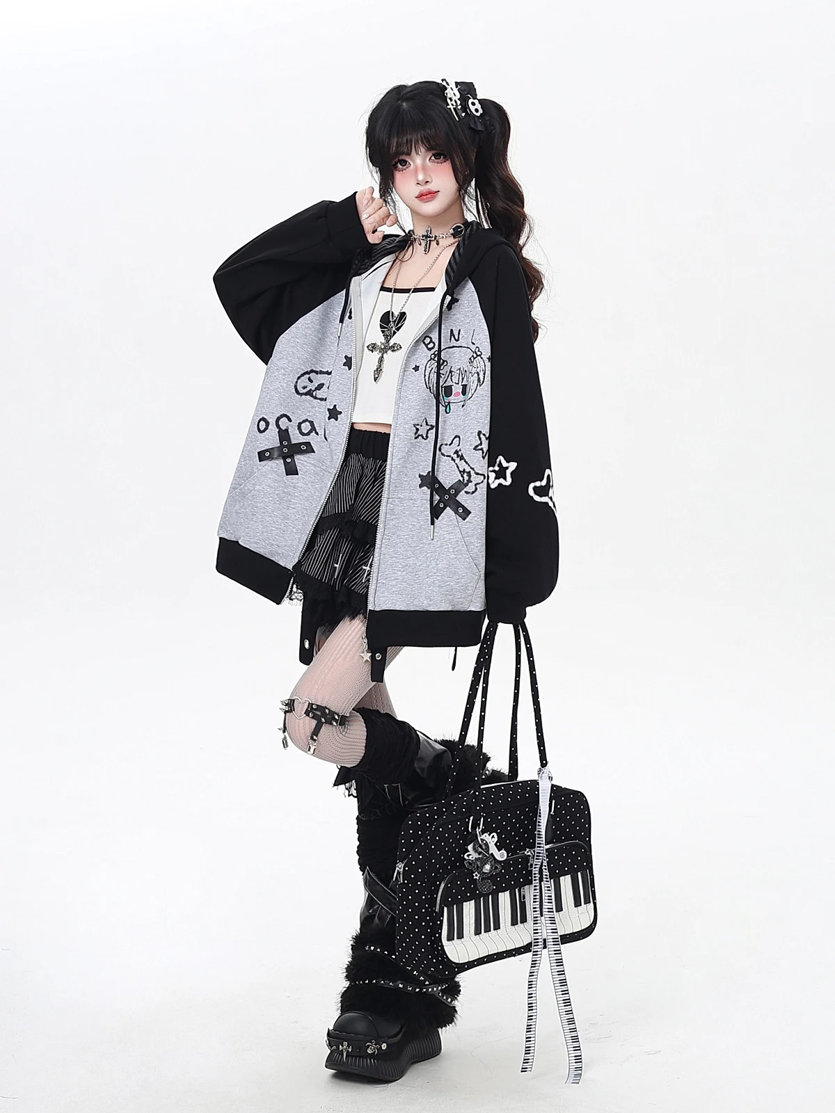 Cartoon Print Sweet Cool Girl Y2K  Zip-up Hoodies Tops Fashion Streetwear Lazy Casual Versatile Sweatshirts Jackets Women Autumn