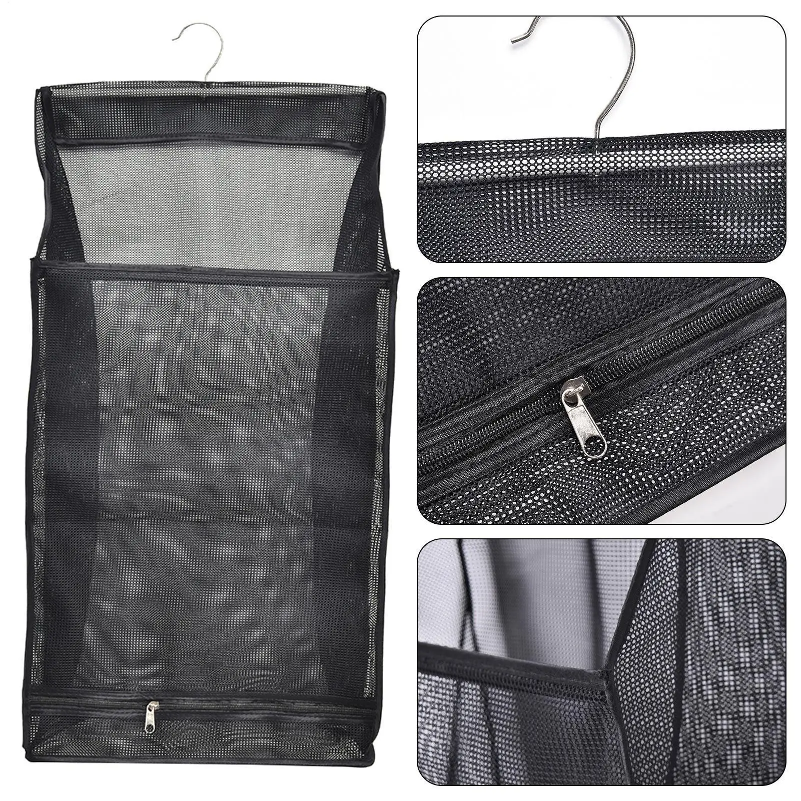 Mesh Laundry Hamper Foldable Hanging Clothes Storage Basket Portable Space Saving Storage Bag Clothes Organizer