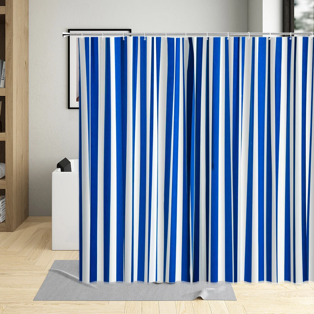 Decorative Geometric Shower Curtain, Colorful Stripe Printing, Waterproof Bathroom Decor, Polyester Fabric Curtains with Hooks