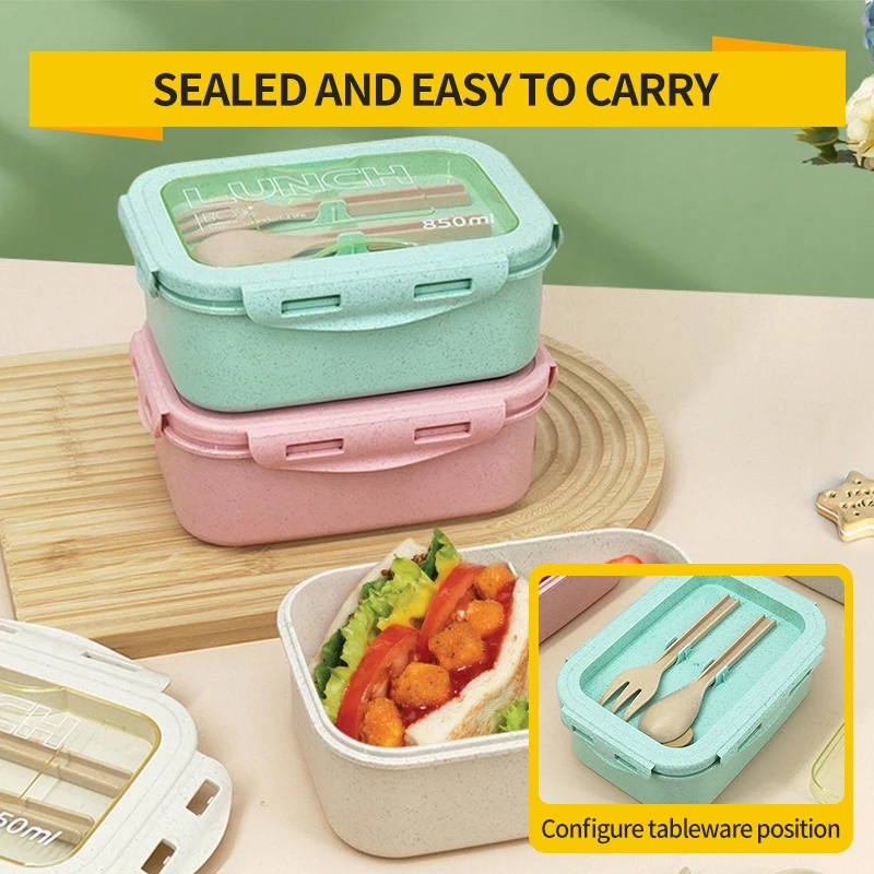 Bento Lunch Box with Straw Material Small Capacity Microwave Heating Food Grade Material Portable Children's Lunch Box