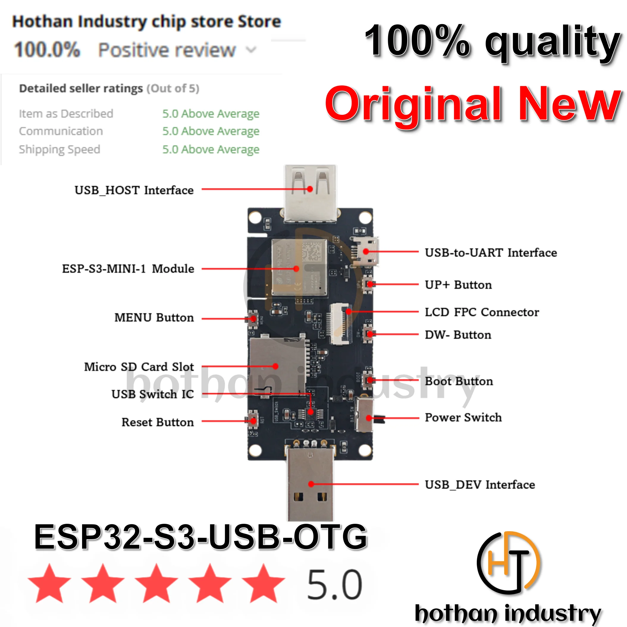 （1PCS）100% NEW ESP32-S3-USB-OTG ESP32-S3 SoC supports Wi-Fi and BLE 5.0 wireless functions