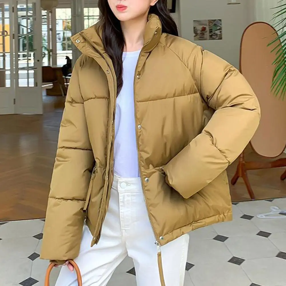 

Stand Collar Jacket Women's Winter Cotton Jacket with Stand Collar Thickened Padded Design Zipper Pockets for Resistance Warmth