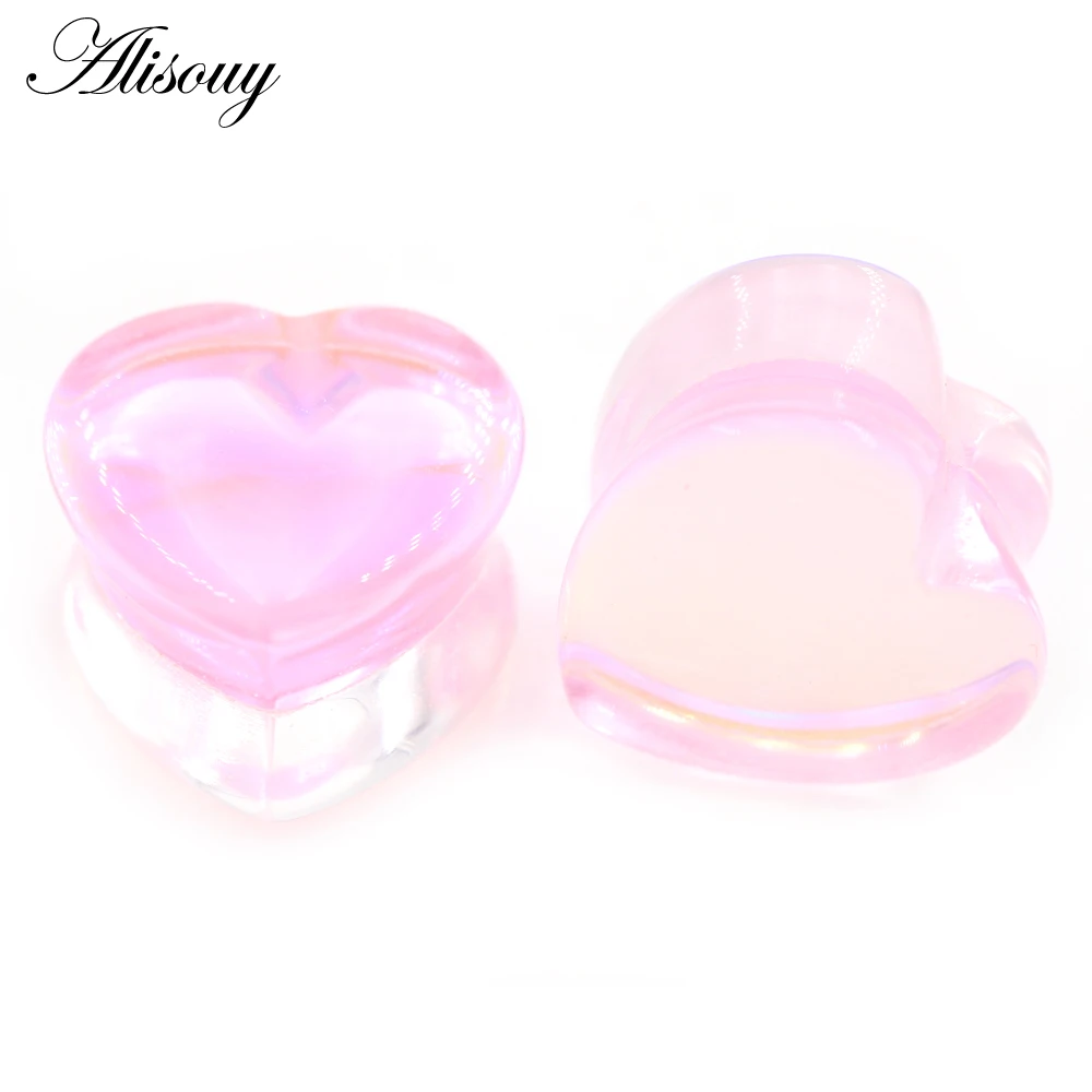 Alisouy 1PC Pink Purple Love Heart Transparent Glass Ear Tunnel Plugs Expanders Stretcher Gauges Earrings Piercing Body Jewelry