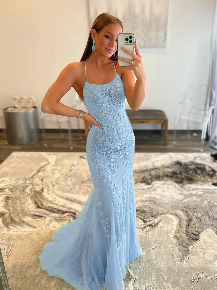 Dresses Đối Với Phụ Nữ 2022 Mermaid Đính Prom Dress Backless Sexy O Cổ Spaghetti Dây Đeo Buổi Tối Ăn Mặc Vestidos De Noche 2022 ne