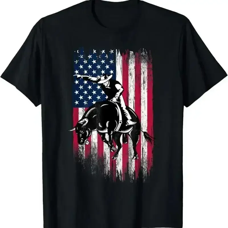 Rodeo Bull Rider Patriotic American Flag Cowboys T Shirt