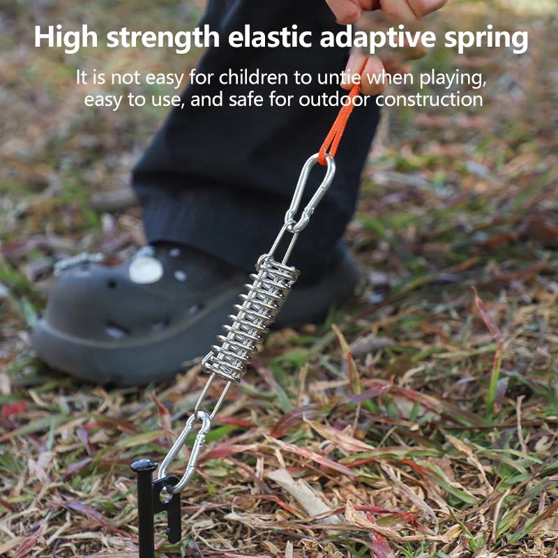 1/4/5Sets Camping Tent Wind Rope Spring Buckle Tent Tensioner Outdoor Deck Pegs With Carabiner Clips Awning Tightener Fixed Hook
