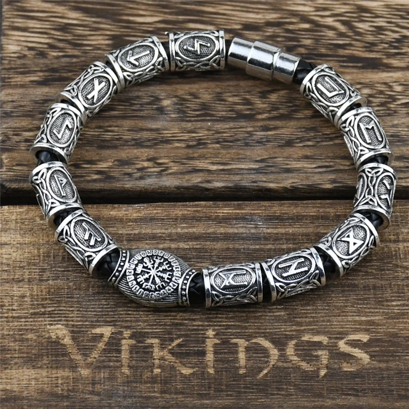 Cuentas de runas vikingas para hombre y mujer, brazalete de decoración con abalorios, joyería artesanal